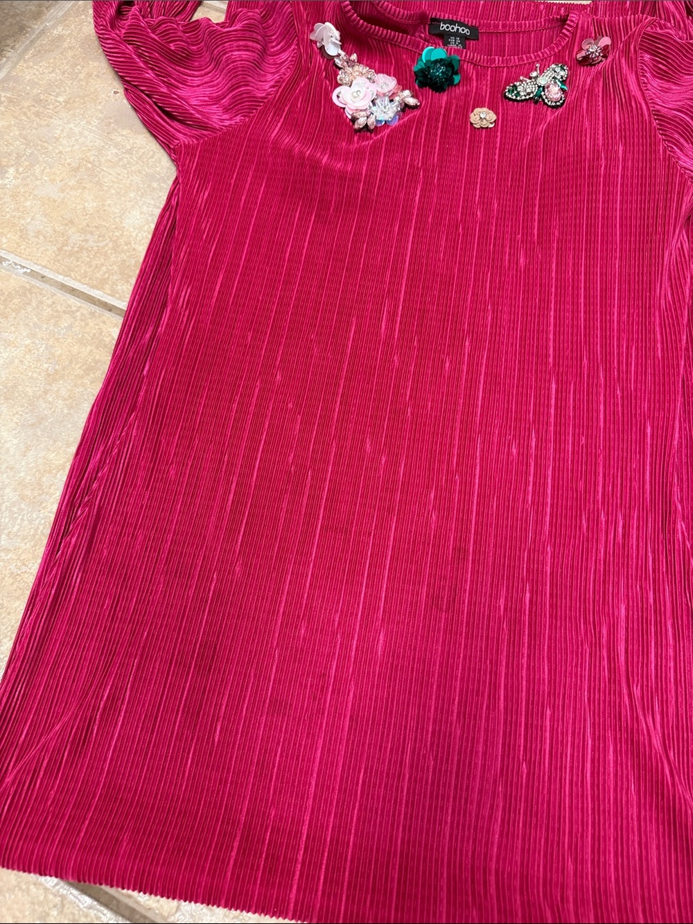 Boohoo Fuchsia Embellished Ribbed Long Sleeve Maxi Dress - Picture 8 of 8